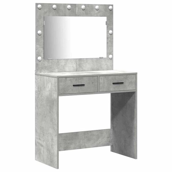 vidaXL Dressing Table with Mirror Lights 2 pcs Grey Engineered Wood