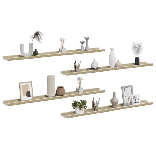 vidaXL Wall Shelves 4 pcs White and Sonoma Oak 100x9x3 cm