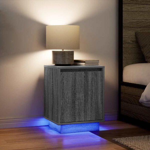 vidaXL Bedside Cabinets with LED Lights&nbsp;2 pcs Grey Sonoma 38x34x50 cm