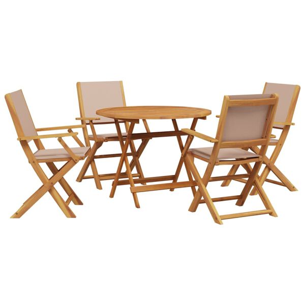 vidaXL 5 Piece Garden Dining Set Taupe Fabric and Solid Wood