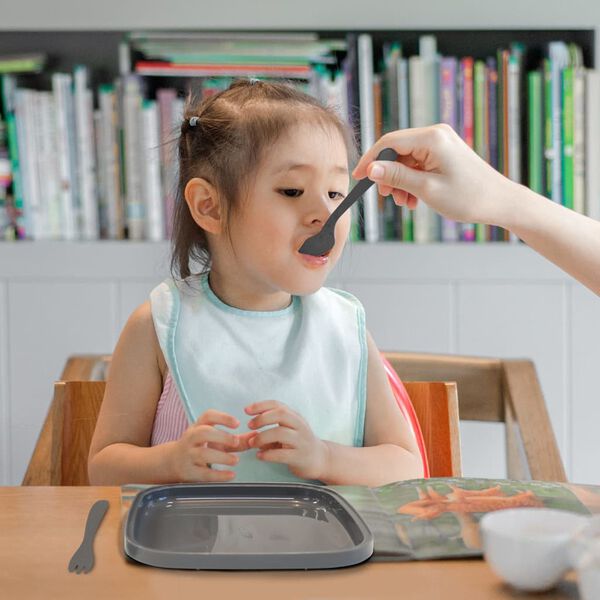 DERYAN Kids Plate Set Silicone Quuby Grey