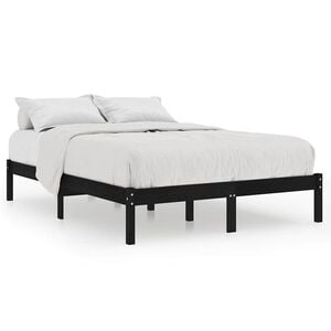 vidaXL Bed Frame without Mattress Black Solid Wood Double