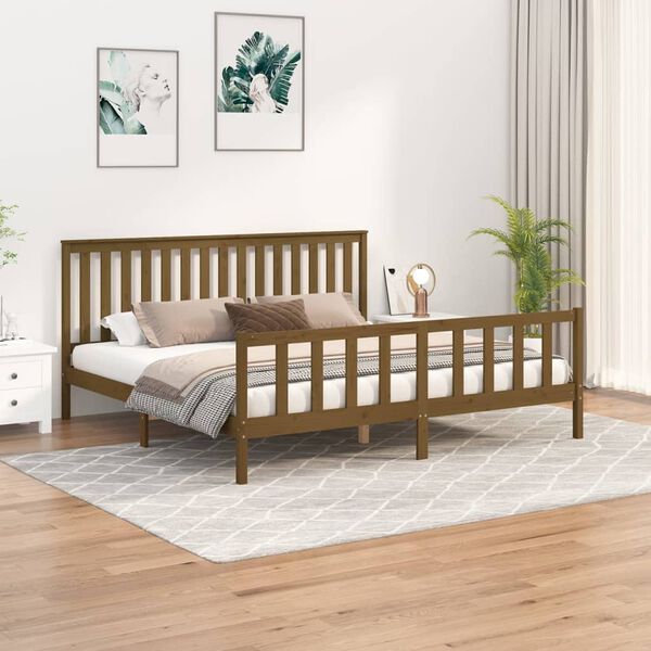 vidaXL Bed Frame without Mattress Brown Solid Wood Pine Super King Size