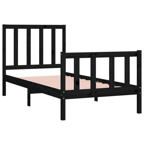 vidaXL Bed Frame without Mattress Black 75x190 cm Small Single Solid Wood