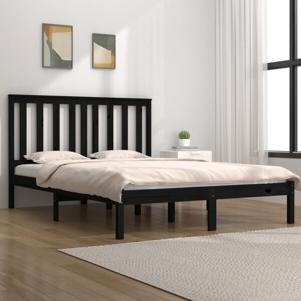 vidaXL Bed Frame without Mattress Black Solid Wood 140x190 cm (810001+818524)