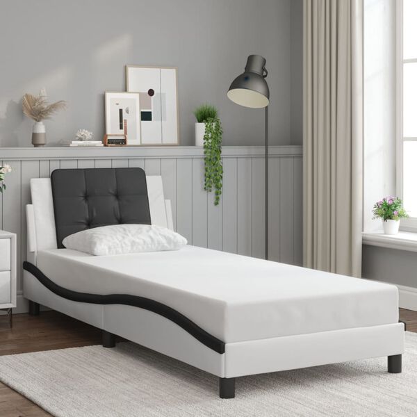 vidaXL Bed Frame without Mattress "Zadar" White and Black 90x200 cm Faux Leather