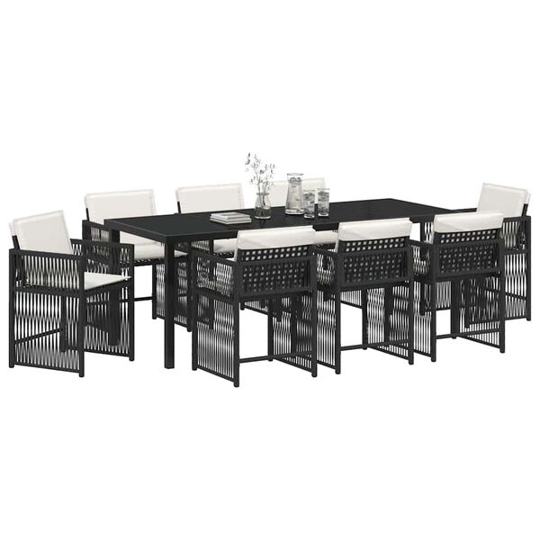 vidaXL Garden Dining Set 9 pcs Black Poly Rattan