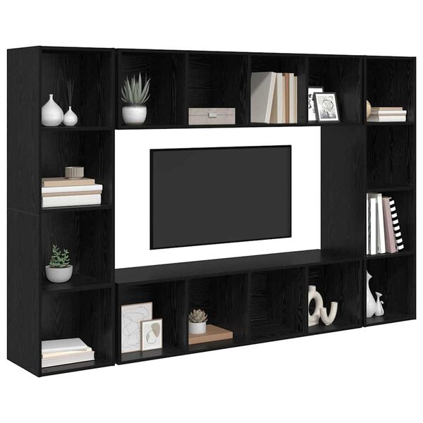 vidaXL TV Cabinet Set 4 pcs Black 37 x 37 x 142.5 cm Engineered Wood