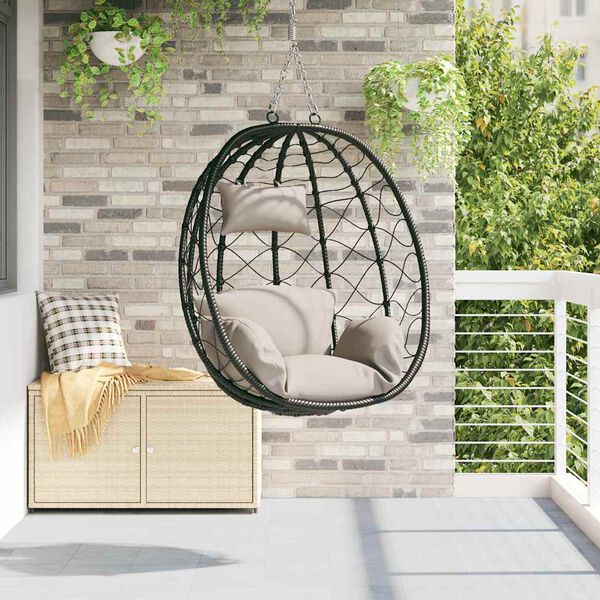 vidaXL Hanging Egg Chair Folding Taupe 91.5 x 60 x 110 cm Poly Rattan