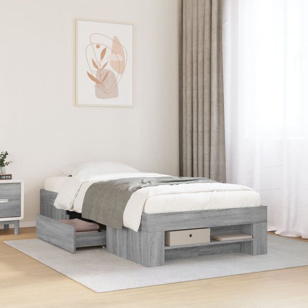 vidaXL Bed Frame without Mattress Grey Sonoma 75x190 cm Small Single Engineered Wood