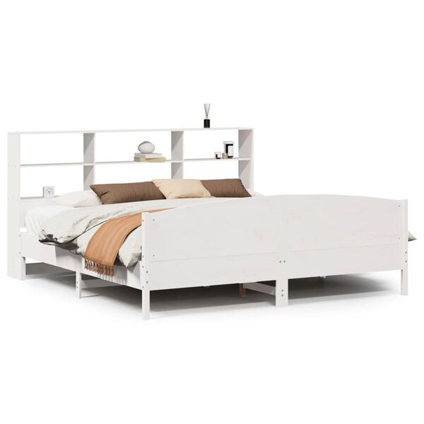 vidaXL Bookcase Bed without Mattress White 180x200 cm Super King Solid Wood Pine