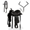 vidaXL Western Saddle. Headstall&Breast Collar Real Leather 13" Black