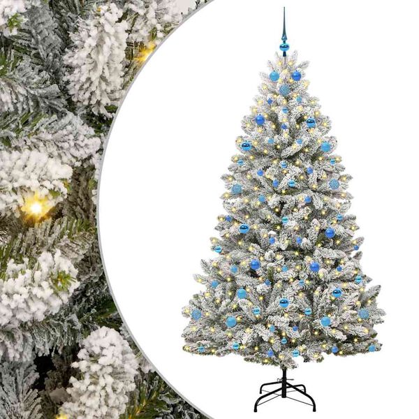vidaXL Artificial Christmas Tree Green and White 210 cm PVC and Metal
