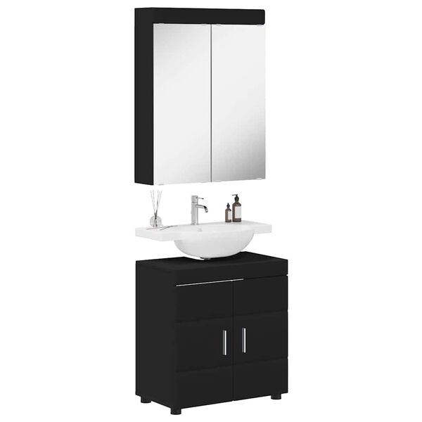 vidaXL Bathroom Furniture Set with Shelf TULUM Black Engineered Wood