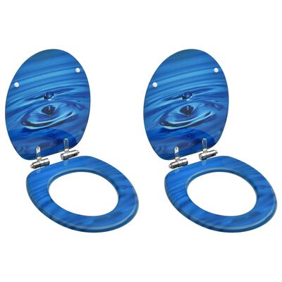 vidaXL WC Toilet Seats with Soft Close Lid 2 pcs MDF Blue Water Drop Design