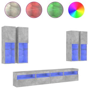 vidaXL 7 Piece TV Wall Cabinet Set with LED Lights Concrete Grey