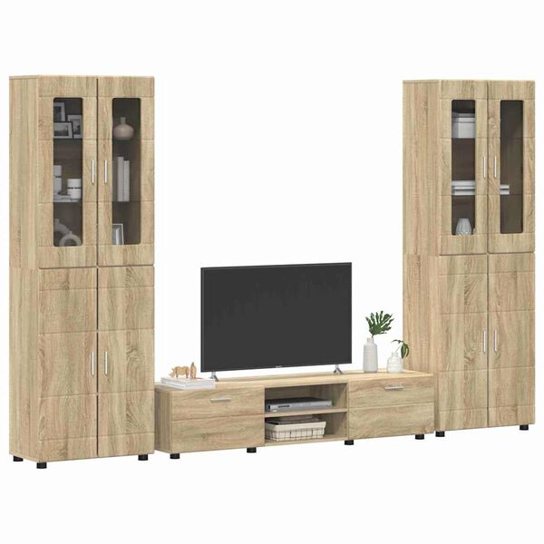 vidaXL TV Cabinet Set with Drawer with Door Sonoma Oak Engineered Wood