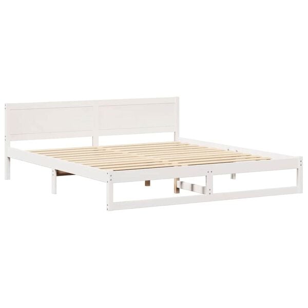 vidaXL Bed Frame with Headboard White 200 x 200 cm Solid Pine Wood