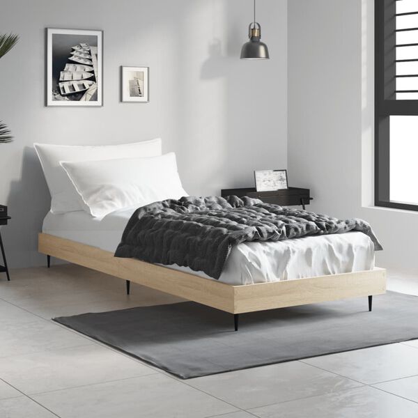 vidaXL Bed Frame without Mattress Sonoma Oak 75x190 cm Small Single Engineered Wood