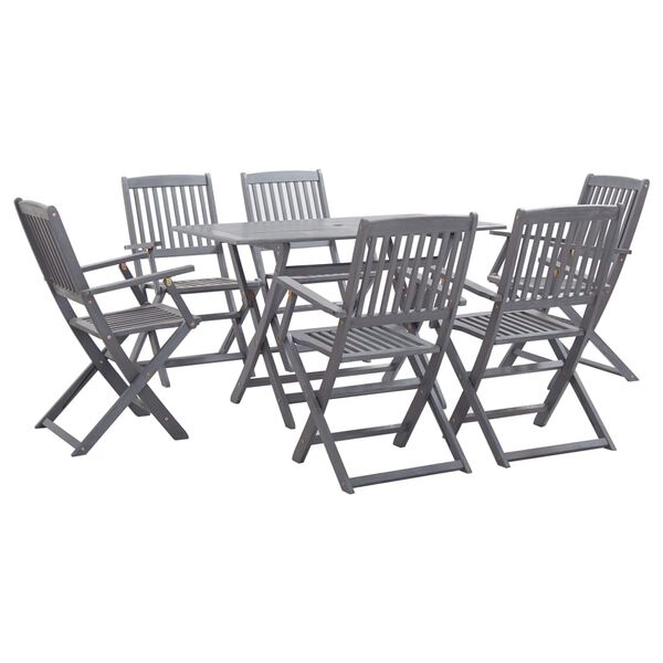 vidaXL 7 Piece Garden Dining Set Solid Acacia Wood Grey