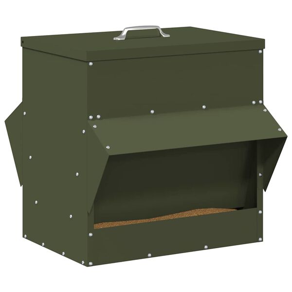vidaXL Chicken Feeder Olive Green 40.5 x 45 x 41 cm Cold-Rolled Steel