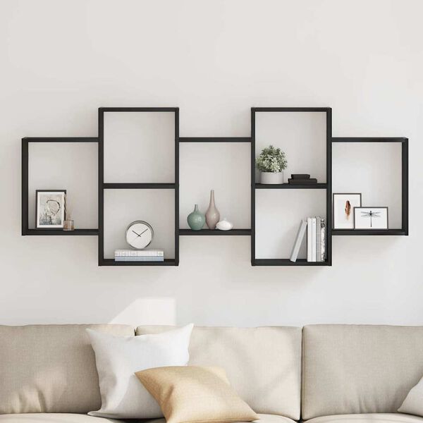 vidaXL Wall Shelf Black Oak 159x18x65 cm Engineered Wood