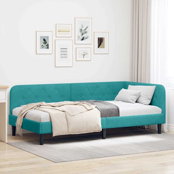 vidaXL Corner Bed Frame with Headboard Turquoise 90 x 200 cm Velvet