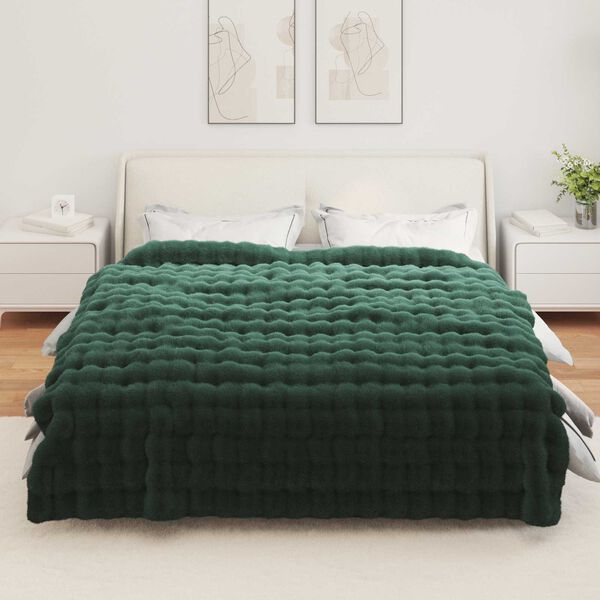 vidaXL Anti-Slip Faux Rabbit Fur Blanket Olite 4 pcs Dark Green