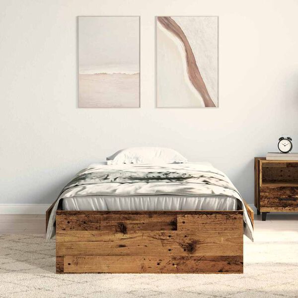 vidaXL Bed Frame with Drawers Old wood 100 x 200 cm Engineered wood