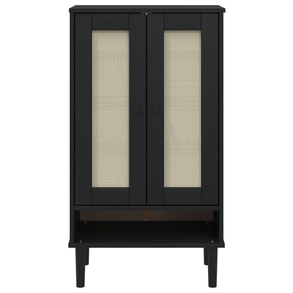 vidaXL Shoe Cabinet SENJA Rattan Look Black 59.5x35x107 cm Solid Wood