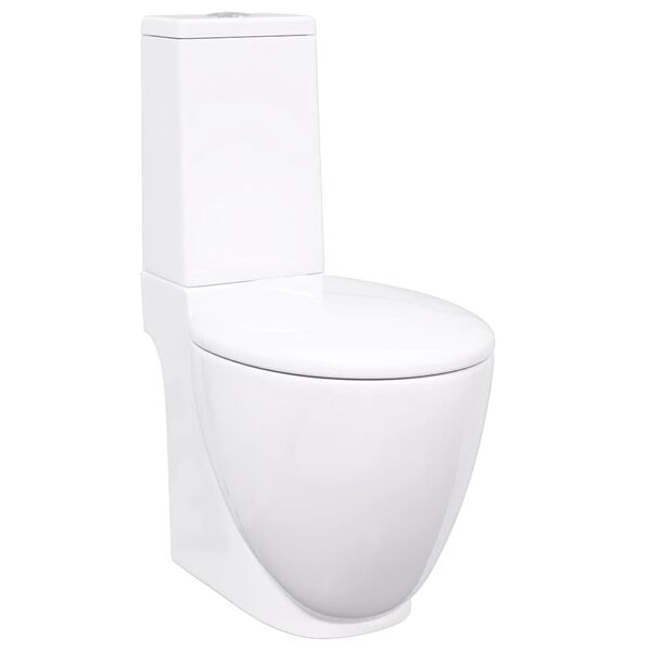 vidaXL WC Ceramic Toilet Bathroom Round Toilet Bottom Water Flow White