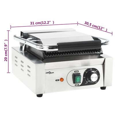 vidaXL Grooved Panini Grill Stainless Steel 1800 W 31x30.5x20 cm