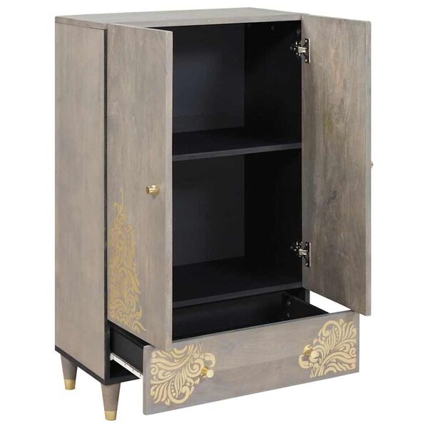 vidaXL Highboard Grey and Gold 60 x 33 x 100 cm Solid Mango Wood