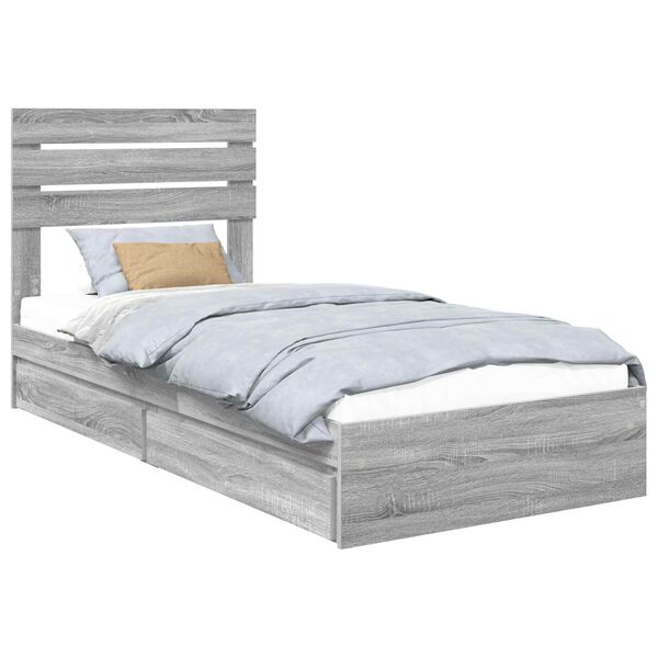 vidaXL Storage Bed with Drawer Grey Sonoma 75 x 190 cm Engineered Wood