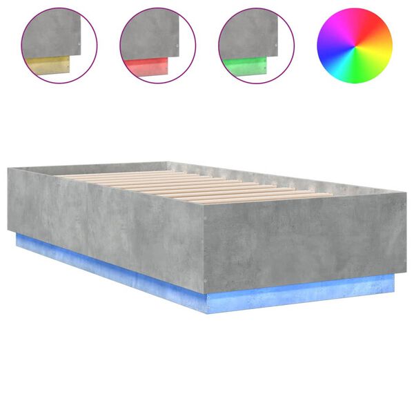 vidaXL Bed Frame with LED without Mattress Concrete Grey 100x200 cm