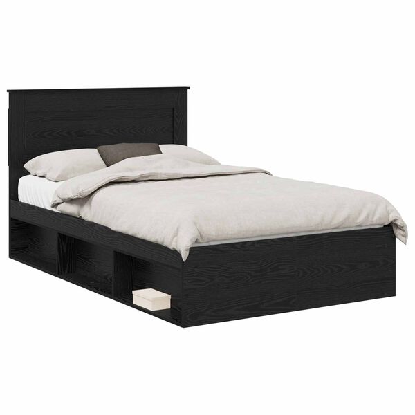 vidaXL Bed Frame with Headboard Black 120 x 190 cm Solid Pine Wood