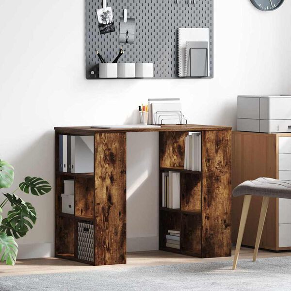 vidaXL Desk with Shelf Smoked Oak 90 x 50 x 75 cm Engineered Wood