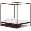 vidaXL Canopy Bed Frame without Mattress Dark Brown Pine Wood 180x200 cm