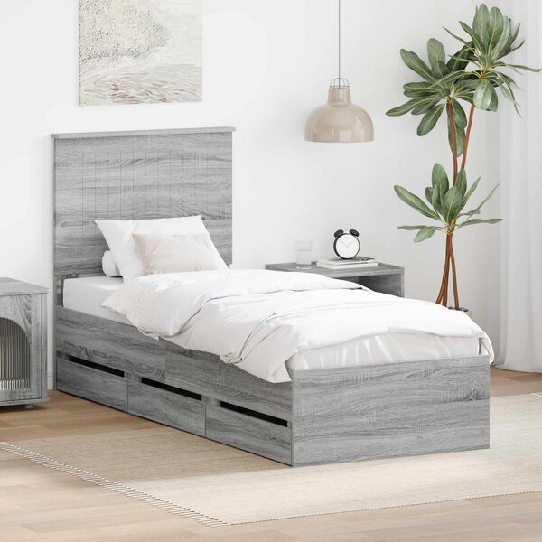 vidaXL Bed Frame with Drawer Grey Sonoma 75 x 190 cm Engineer Wood