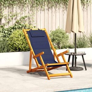 vidaXL Folding Chair with Armrests Blue Acacia Wood & Textilene