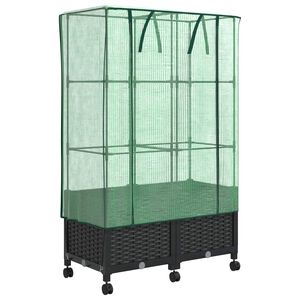vidaXL Garden Planter with Greenhouse Cover&Wheels 2 pcs Black PP