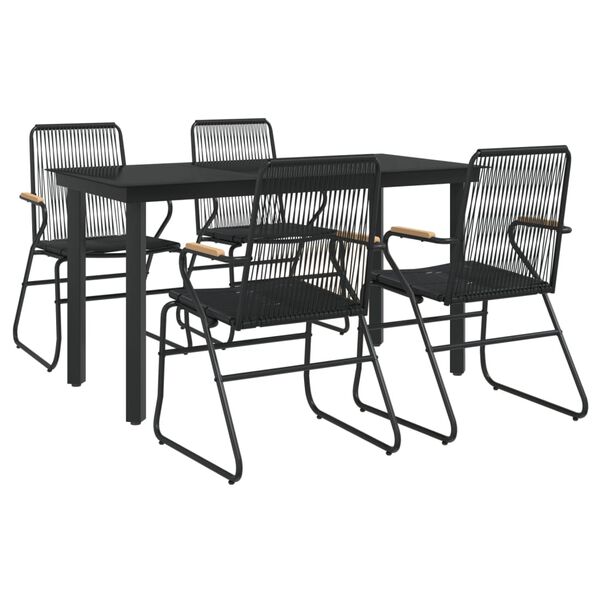 vidaXL 5 Piece Garden Dining Set Black PVC Rattan