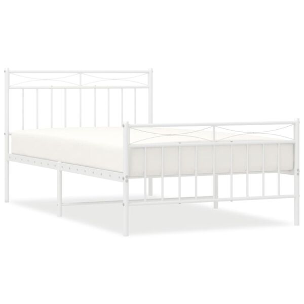 vidaXL Metal Bed Frame without Mattress with Footboard White 107x203cm