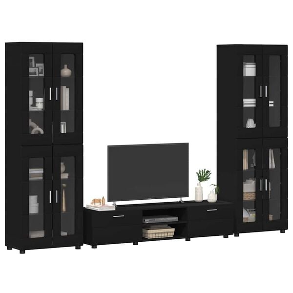 vidaXL TV Cabinet Set with Drawer FLORIN Black Engineered Wood