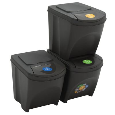 vidaXL Stackable Garbage Bin Boxes 3 pcs Grey 75 L Polypropylene