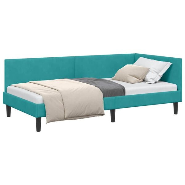 vidaXL Corner Bed Frame with Headboard Turquoise 80 cm x 200 cm Velvet