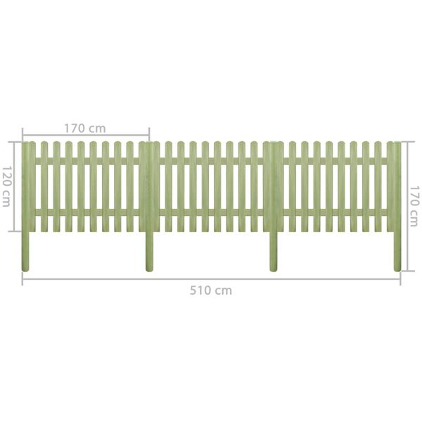 vidaXL Picket Fence Impregnated Pinewood 5.1 m 120 cm 6/9cm