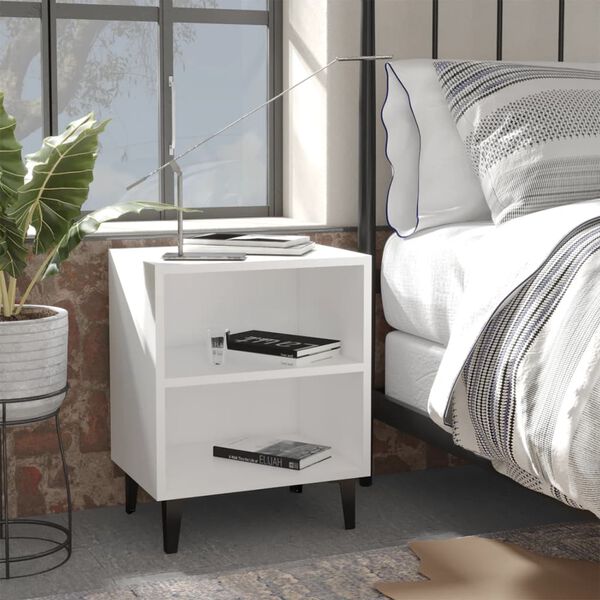 vidaXL Bed Cabinet with Metal Legs White 40x30x50 cm