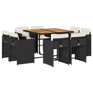 vidaXL 9 Piece Garden Dining Set with Cushions Black Poly Rattan