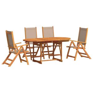 vidaXL 5 Piece Garden Dining Set Solid Wood Acacia and Textilene